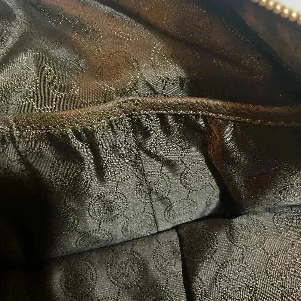 Michael kors brown leather suede satchel handbag